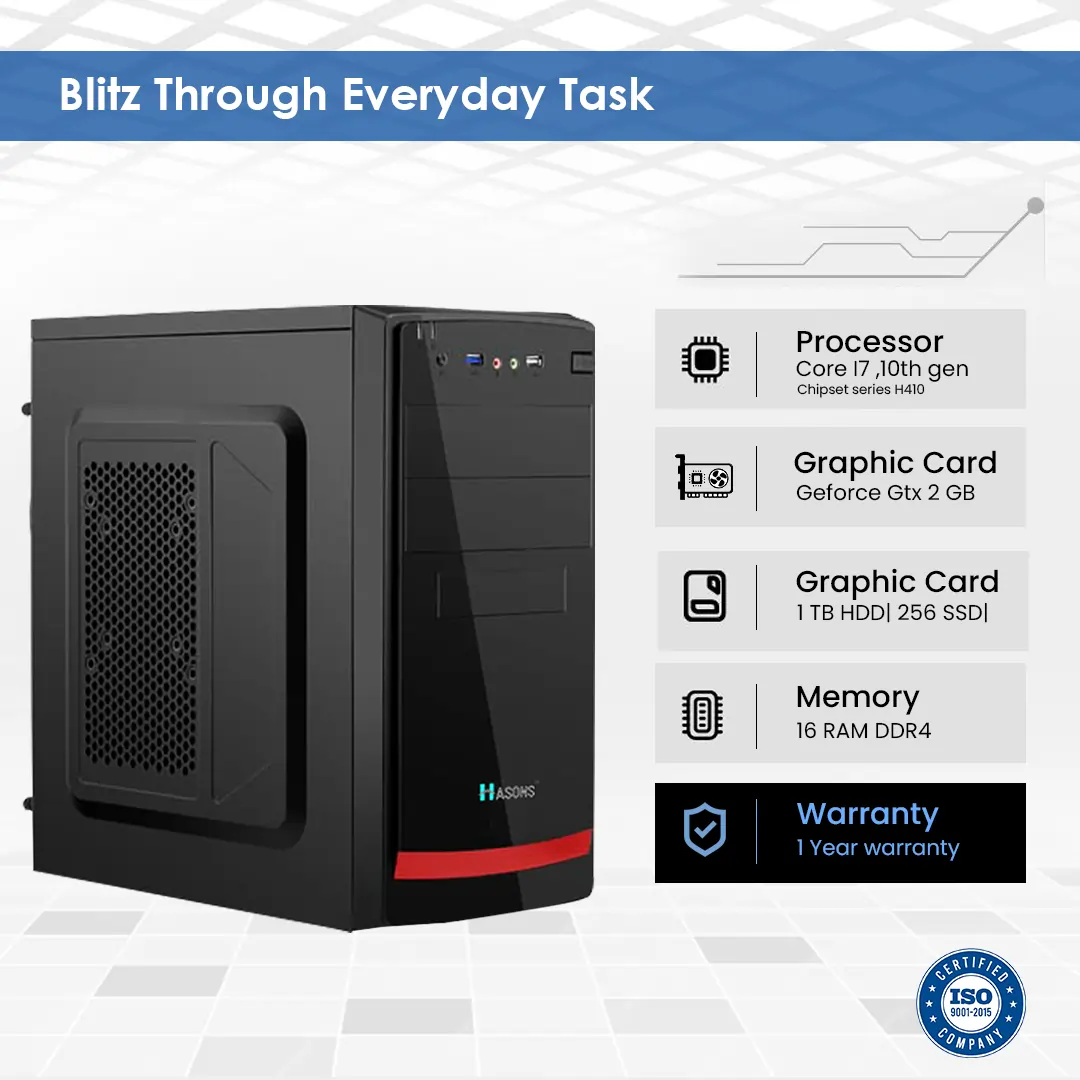 i7 processor 10th Generation 2GB Graphic Card Computer| H410 motherboard |16 GB RAM |1 TB HDD |256 SSD| 21.5 inch screen with Keyboard and Mouse